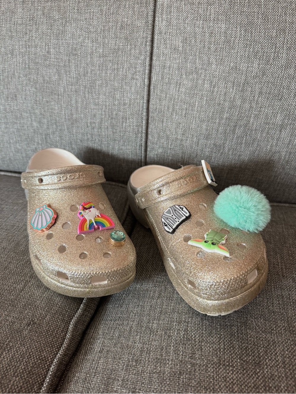 CROCS Glitter Platform Clogs in Rose Gold/ Silver